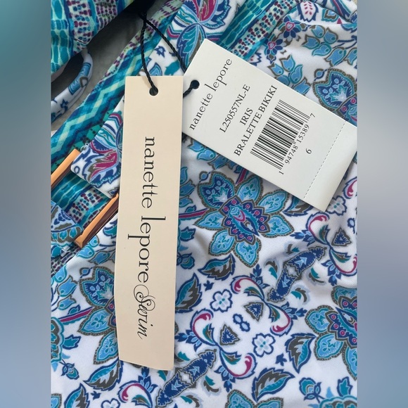 Nanette Lepore 6 Blue Swimsuit Bikini 2 Piece Bralette High Waisted Beach Summer - Picture 6 of 10